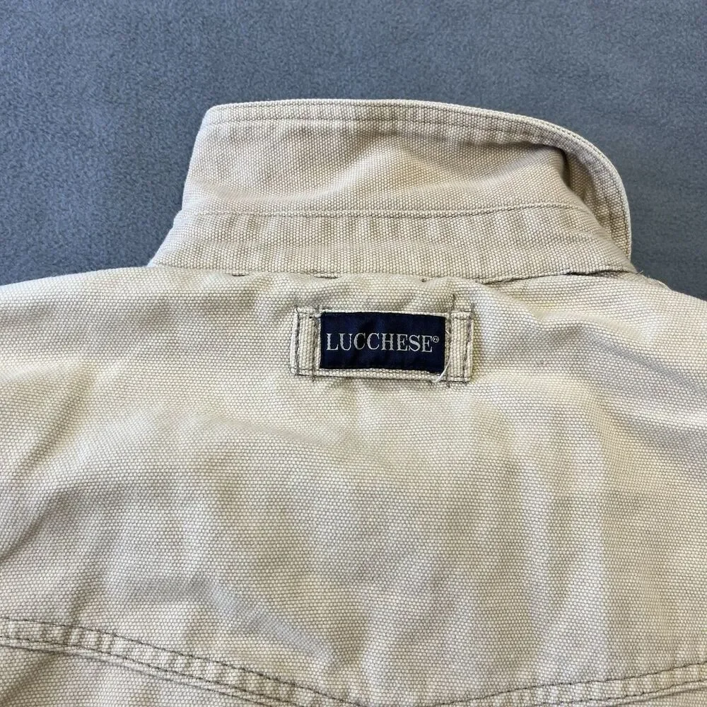 Vtg Lucchese Jacket Mens XL 1883 Original Canvas Bomber Tan Western Cowboy